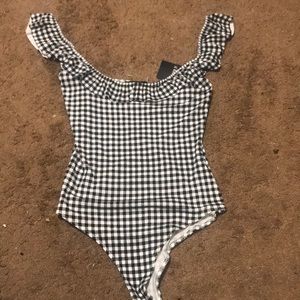 Knit gingham body suit